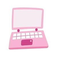 süß Karikatur Rosa Laptop mit Klaviatur. zum Geschäft, Kommunikation, Ausbildung, Spiele. Gerät zum Büro, Arbeiten beim heim, beim Cafe. bunt Vektor Clip Art Illustration isoliert auf Hintergrund.