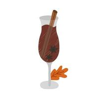 gemütlich Herbst Clip Kunst mit saisonal trinken. Glas von heiß überlegte Wein mit Zimt, Nelken und Blatt. Hygge Hand gezeichnet Illustration isoliert auf Hintergrund. können Sein benutzt zum Stoff, Aufkleber, Scrapbooking. vektor