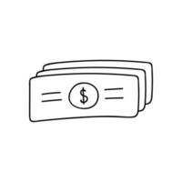 söt hand dragen kontanter pengar. vektor illustration i klotter stil isolerat på bakgrund. objekt med hand dragen klotter översikt.