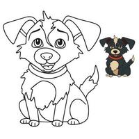 färg sida översikt av tecknad serie leende söt liten hund. färgrik vektor illustration, färg bok för ungar.