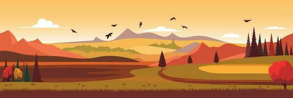 Karikatur Illustration von das Herbst ländlich Landschaft. fallen Natur Sicht. Vektor Illustration.