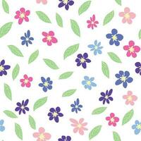 Blumen- nahtlos Muster mit Rosa, Lavendel, Blau, lila Kamille Blume und Blätter. kindisch, feminin, sanft vektor