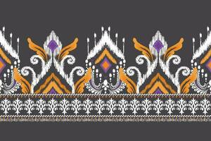 ikat blommig paisley broderi på svart bakgrund.ikat etnisk orientalisk mönster traditionell.aztec stil abstrakt vektor illustration.design för textur, tyg, kläder, inslagning, dekoration, sarong, halsduk