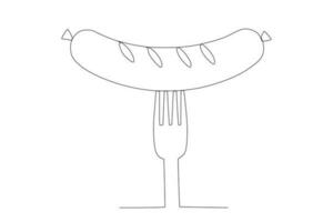 vektor illustration en linje av rostad korv på gaffel gravyr vektor illustration design element för meny bar mat hovmästare mat restaurang