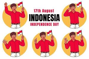 Mann halten indonesisch Flagge, Indonesien Unabhängigkeit Tag vektor