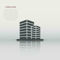 byggnad ikon i platt stil. stad skyskrapa lägenhet vektor illustration på vit isolerat bakgrund. stad torn företag begrepp.
