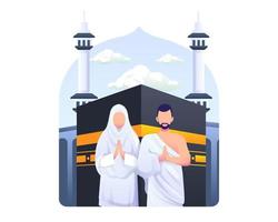 muslimska par gör islamiska hajj pilgrimsfärd vektorillustration vektor