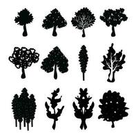 Baum Silhouetten auf Weiß Hintergrund. schwarz Vektor Illustration. Baum schwarz Kunst Design. Natur Baum und Blatt Kunst