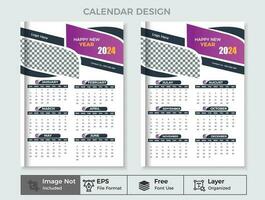 vägg kalender 2024, vägg kalender design mall för 2024, minimalistisk, rena, och elegant design vektor