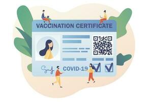 vaccination certifikat med qr koda. vaccin pass. människor hälsa pass av vaccination för covid19. resa under coronavirus pandemisk. modern platt tecknad serie stil. vektor illustration