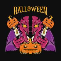 Halloween Monster- T-Shirt Design Vektor Halloween Zombie Karikatur Charakter Illustration