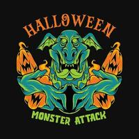 Halloween Monster- T-Shirt Design Vektor Halloween Zombie Karikatur Charakter Illustration