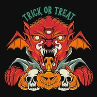 Halloween Monster- T-Shirt Design Vektor Halloween Zombie Karikatur Charakter Illustration