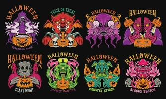 Halloween Monster- T-Shirt Designs Vektor Halloween Zombie Karikatur Charakter Illustration