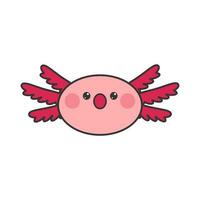 kawaii überrascht Axolotl Aufkleber. süß eben Vektor Rosa Charakter isoliert auf Weiß Hintergrund, unzufrieden Axolotl, Amphibie Kopf.