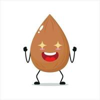 süß aufgeregt Mandel Charakter. komisch elektrisierend Mandel Karikatur Emoticon im eben Stil. Gemüse Emoji Vektor Illustration