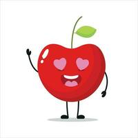 söt Lycklig körsbär karaktär. rolig falla i kärlek körsbär tecknad serie uttryckssymbol i platt stil. frukt emoji vektor illustration