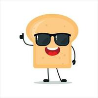 süß glücklich Brot Charakter tragen Sonnenbrille. komisch Brot grüßen Freund Karikatur Emoticon im eben Stil. Bäckerei Emoji Vektor Illustration