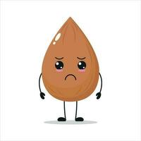 süß traurig Mandel Charakter. komisch unzufrieden Mandel Karikatur Emoticon im eben Stil. Gemüse Emoji Vektor Illustration