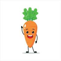 süß glücklich Karotte Charakter. lächelnd und grüßen Karotte Karikatur Emoticon im eben Stil. Gemüse Emoji Vektor Illustration