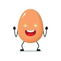 süß aufgeregt Ei Charakter. komisch elektrisierend Ei Karikatur Emoticon im eben Stil. Küken Emoji Vektor Illustration
