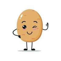 söt Lycklig potatis karaktär. rolig leende och blinka potatis tecknad serie uttryckssymbol i platt stil. vegetabiliska emoji vektor illustration