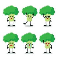söt broccoli vegetabiliska tecknad serie karaktär vektor ikon illustration mat med olika aktivitet ansikte uttryck