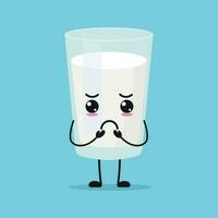 süß düster Milch Glas Charakter. komisch traurig Milch Karikatur Emoticon im eben Stil. Molkerei Emoji Vektor Illustration
