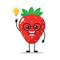 süß Clever Erdbeere Charakter. komisch Erdbeere habe Inspiration Idee Karikatur Emoticon im eben Stil. Obst Emoji Vektor Illustration