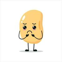 süß traurig Sojabohne Charakter. komisch unzufrieden Sojabohne Karikatur Emoticon im eben Stil. Gemüse Emoji Vektor Illustration