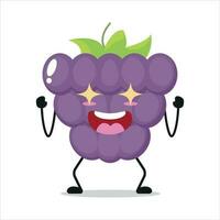 süß aufgeregt Traube Charakter. komisch elektrisierend Traube Karikatur Emoticon im eben Stil. Obst Emoji Vektor Illustration