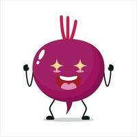 süß aufgeregt Zuckerrüben Charakter. komisch elektrisierend Zuckerrüben Karikatur Emoticon im eben Stil. Gemüse Emoji Vektor Illustration
