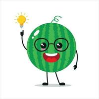 süß Clever Wassermelone Charakter. komisch Wassermelone habe Inspiration Idee Karikatur Emoticon im eben Stil. Obst Emoji Vektor Illustration