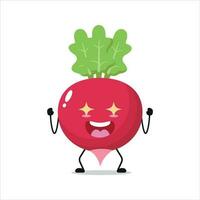 süß aufgeregt Rettich Charakter. komisch elektrisierend Rettich Karikatur Emoticon im eben Stil. Gemüse Emoji Vektor Illustration