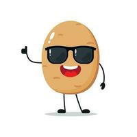 süß glücklich Kartoffel Charakter tragen Sonnenbrille. komisch Kartoffel grüßen Freund Karikatur Emoticon im eben Stil. Gemüse Emoji Vektor Illustration