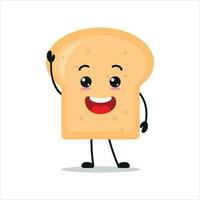 süß glücklich Brot Charakter. lächelnd und grüßen Brot Karikatur Emoticon im eben Stil. Bäckerei Emoji Vektor Illustration