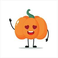 söt Lycklig pumpa karaktär. rolig falla i kärlek pumpa tecknad serie uttryckssymbol i platt stil. vegetabiliska emoji vektor illustration