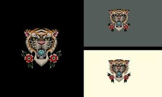 Kopf Tiger und Blumen Vektor Maskottchen Design