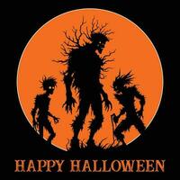 Lycklig halloween vektor illustration, halloween zombie vektor, skrämmande zombie silhuett