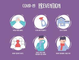 Covid-19-Pandemie-Infografik, Präventionsempfehlungen vermeiden eine Ansteckung der Krankheit vektor