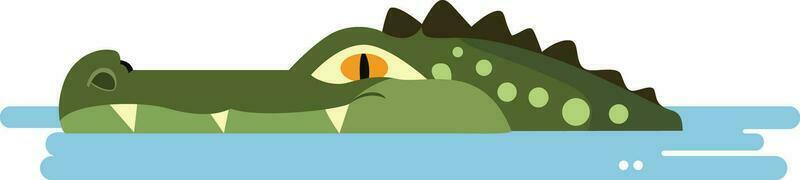alligator halv nedsänkt i vatten i platt stil vektor illustration, krokodil huvud ovan flytande på vatten platt stil stock vektor bild