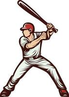 Baseball Spieler bereit zu schlagen das Ball eben Stil Vektor Illustration, Baseball Spieler mit Baseball breit Haltung Vektor Bild