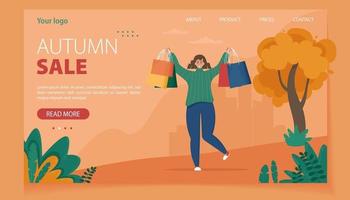 glückliche Frau mit Einkaufstüten Herbst Verkauf Konzept vektor