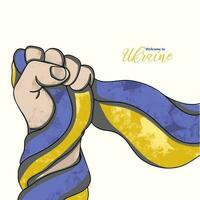 das Faust hält das Flagge von Ukraine, ein Symbol von Freiheit, herzlich willkommen zu Ukraine vektor