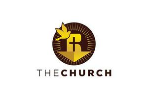 trendig och professionell brev r kyrka tecken kristen och fredlig vektor logotyp