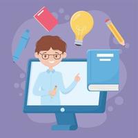 Bildungs-Online-Lehrer im Computer mit Buchstift-Kreativität vektor