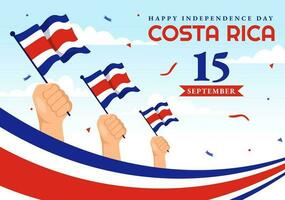 Lycklig oberoende dag av costa rica vektor illustration på september 15 med vinka flagga bakgrund och konfetti i hand dragen mallar