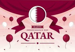 glücklich Katar Unabhängigkeit Tag Vektor Illustration auf 3 September mit winken Flagge Hintergrund im eben Karikatur Hand gezeichnet Landung Seite Vorlagen