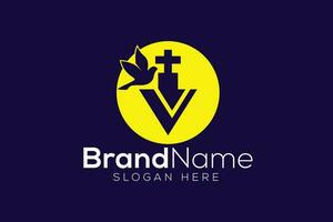 trendig och professionell brev v kyrka tecken kristen och fredlig vektor logotyp
