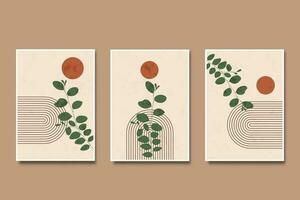 abstrakt modern minimalistisk botanisk med Sol illustration för vägg konst dekoration vektor